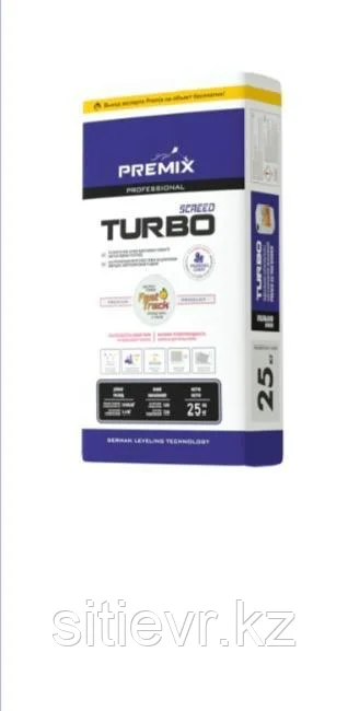 PREMIX TURBO Screed (25 кг) - Быстросхватывающаяся полусухая стяжка (Полное выс. через 4 дня) 10-80м