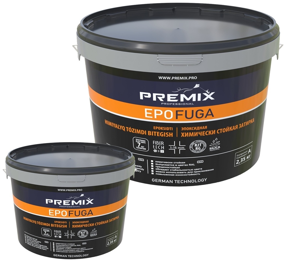 PREMIX EPO FUGA (1,25 кг) - Химически стойкая эпоксидная затирка для швов до 15 мм. Серая